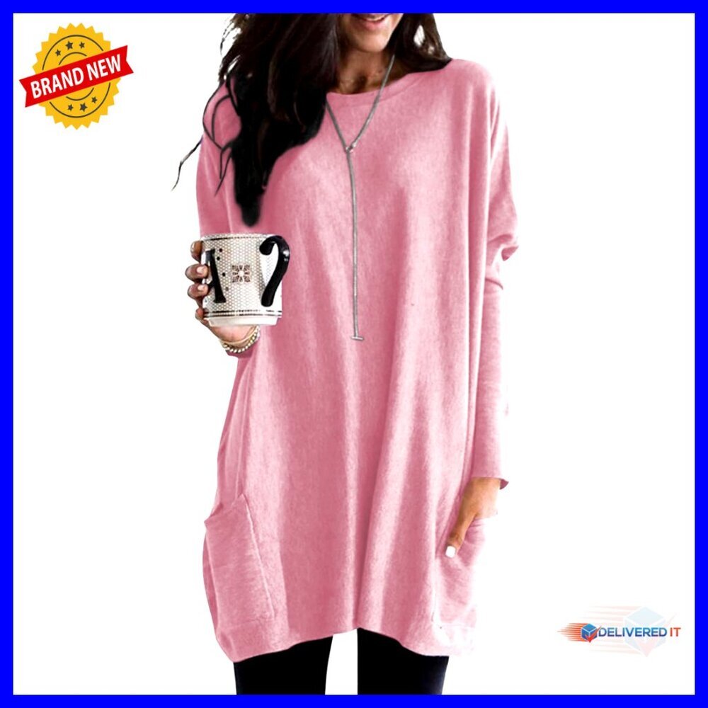 Long Sleeve Pullover Tunic Dress Casual Chic Oversized Sweatshirt Mini - Picture 1 of 7
